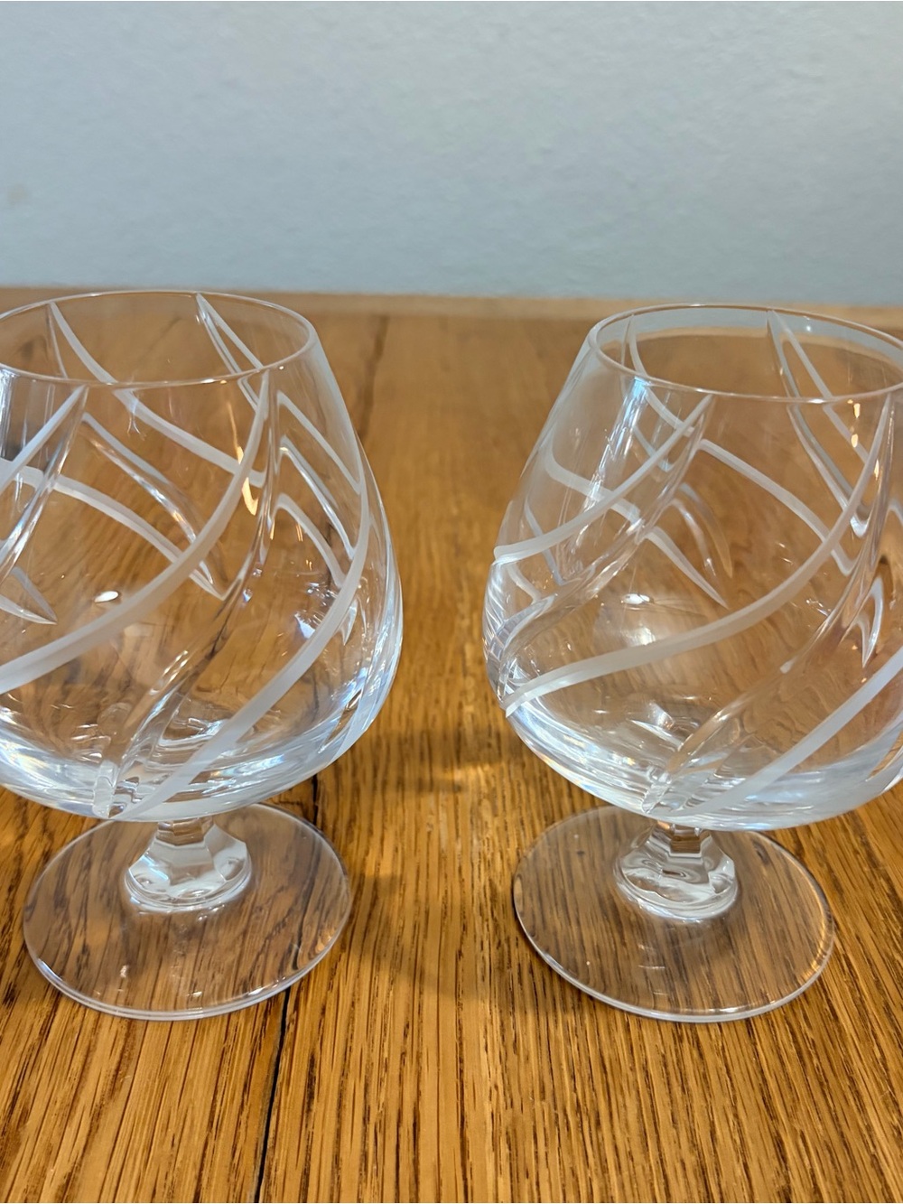 Vintage Mikasa “windlass” cut crystal brandy snifters / cognac glasses - set (2)
